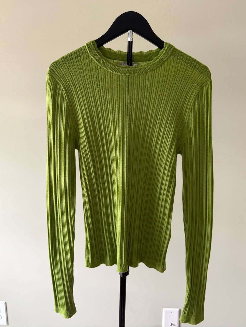 NWOT J.Crew Ribbed Long-Sleeve Crewneck Wool Sweater Pear Green Sz L